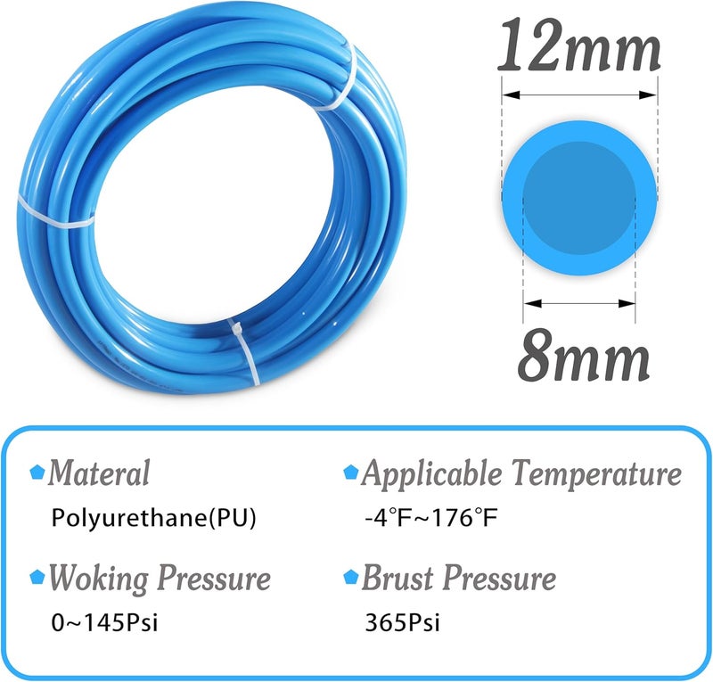MSAEIQUN Pneumatic Tubing Blue Polyurethane PU Air Hose Pipe Tube Kit 12mm OD 8mm ID 10 Meter 32.8ft for Air Line or Fluid Transfer (12mm x 10M) - Image 3